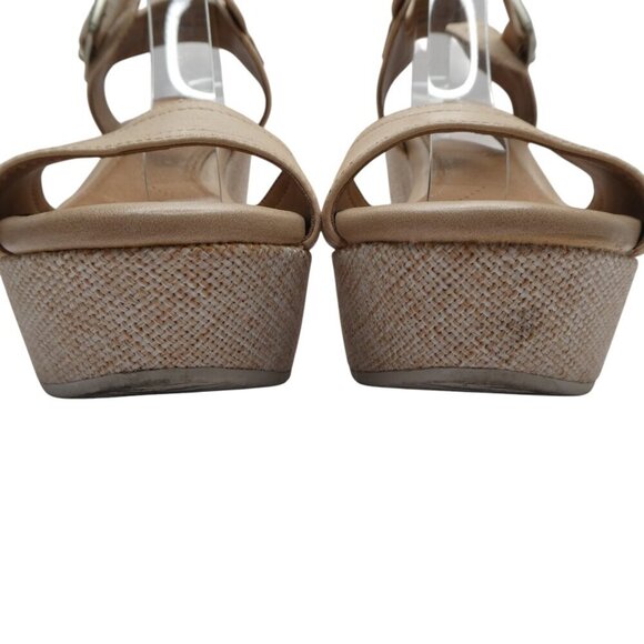 Clarks Nadine Lola Beige Leather Open Toe Wedge Heel Sandals Womens 7.5 - Picture 7 of 12